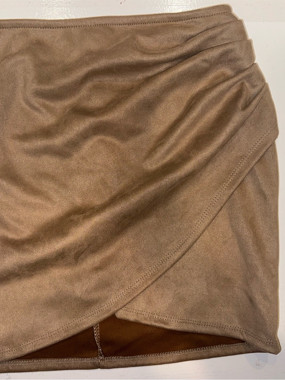 Windsor Faux Suede Wrap Mini Skirt - Tan Brown